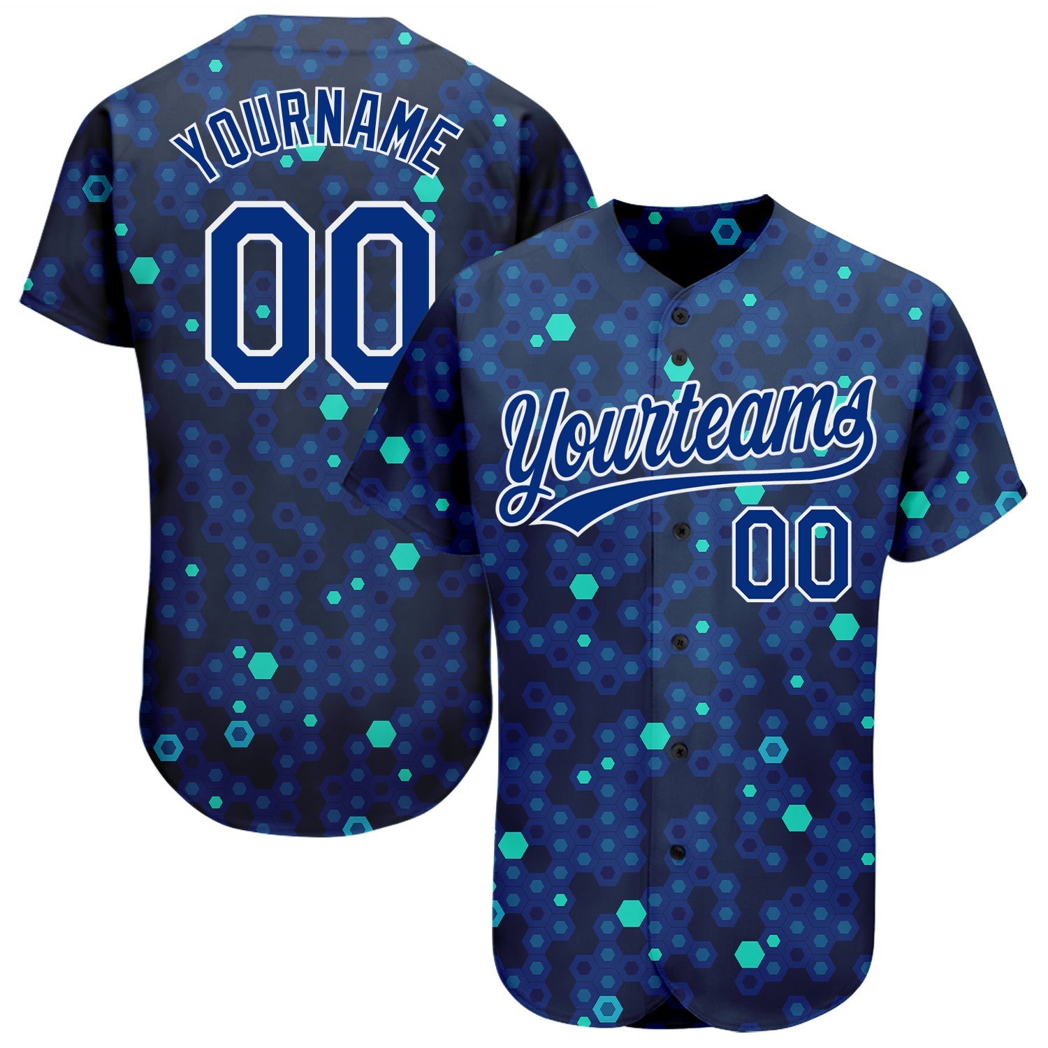 Custom Navy Royal-Aqua 3D Pattern Design Authentic Baseball Jersey - Sky-Custom
