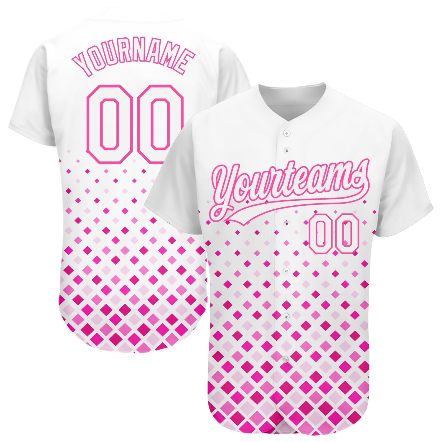 Custom White White-Pink 3D Pattern Design Authentic Baseball Jersey - Sky-Custom