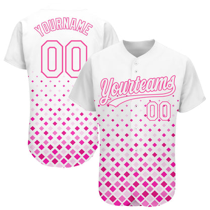 Custom White White-Pink 3D Pattern Design Authentic Baseball Jersey - Sky-Custom