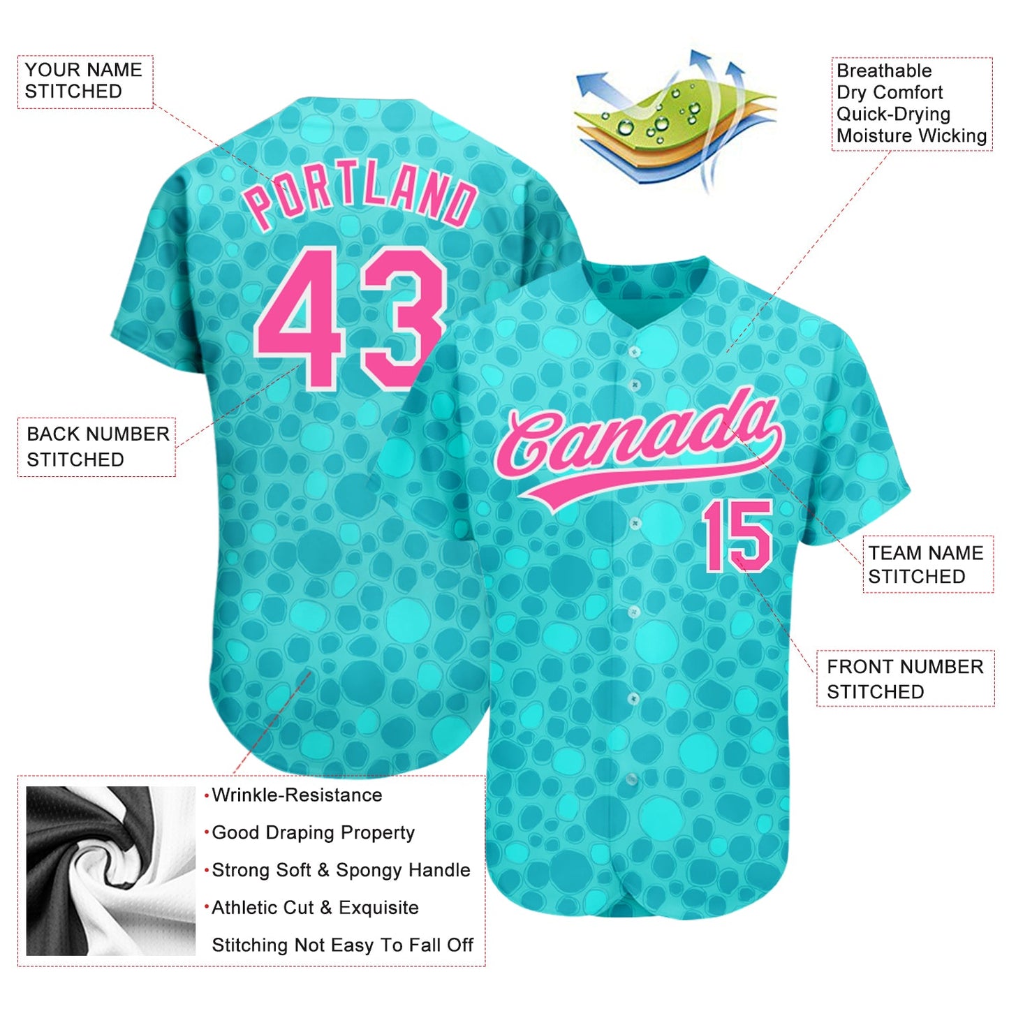Custom Aqua Pink-White 3D Pattern Design Authentic Baseball Jersey - Sky-Custom