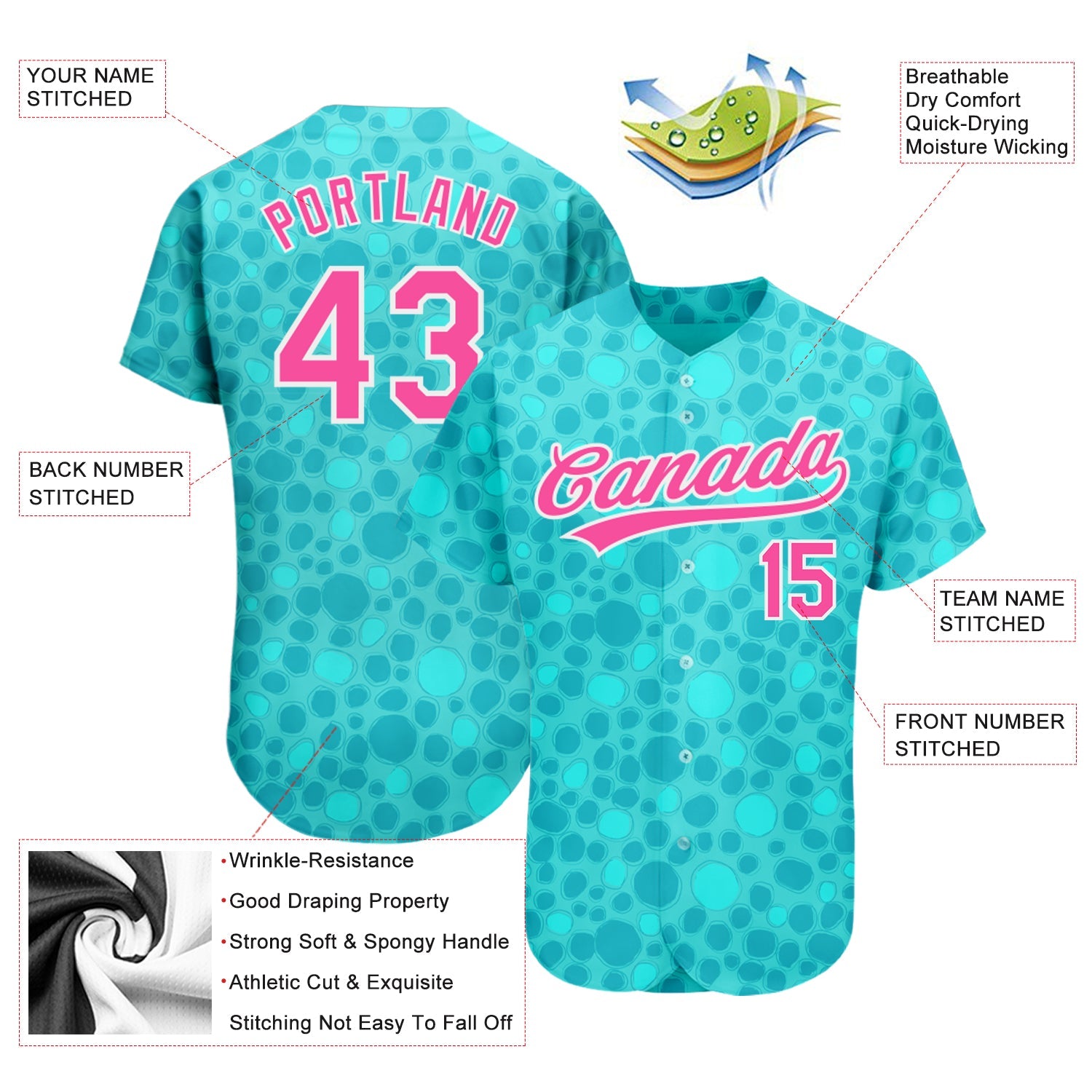 Custom Aqua Pink-White 3D Pattern Design Authentic Baseball Jersey - Sky-Custom