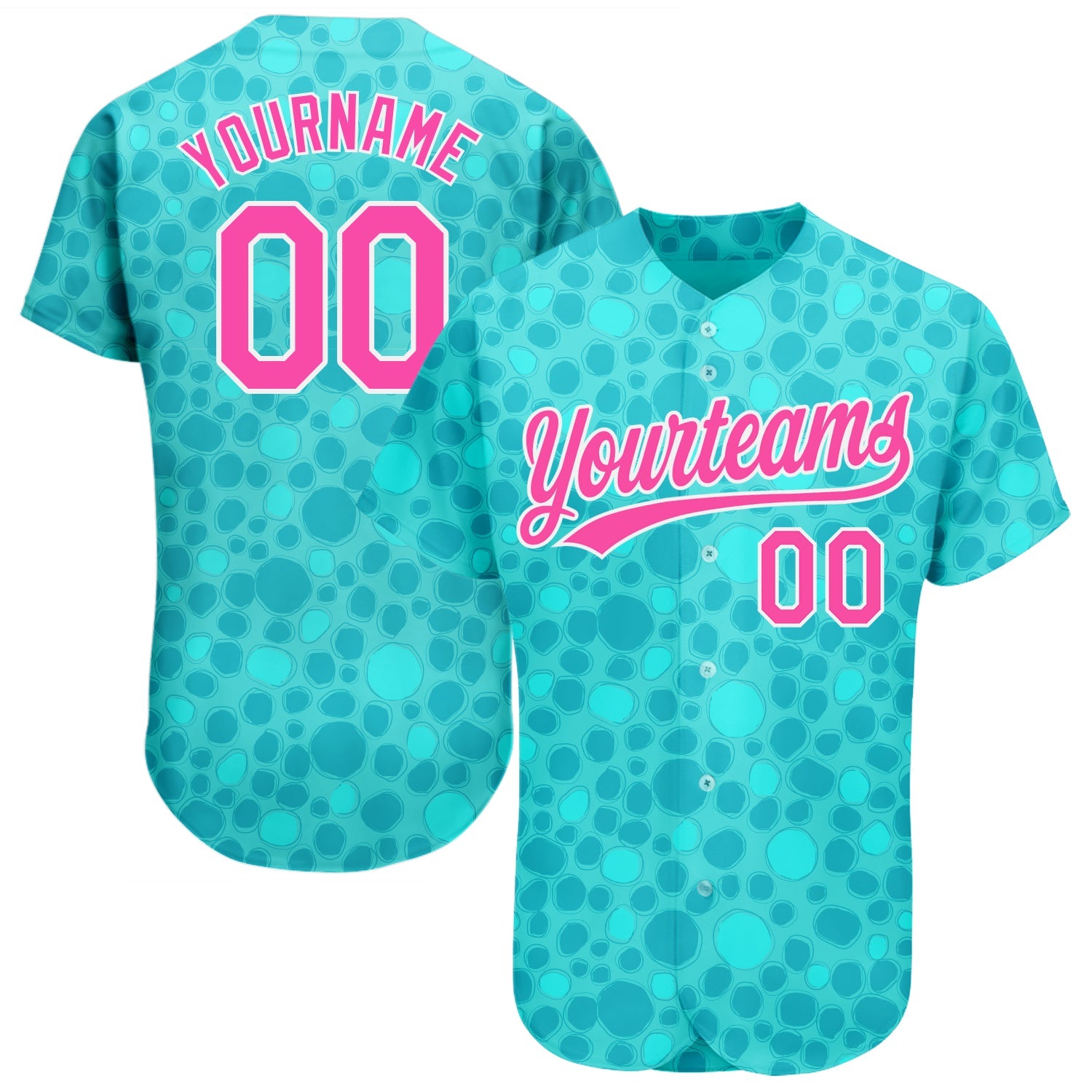 Custom Aqua Pink-White 3D Pattern Design Authentic Baseball Jersey - Sky-Custom