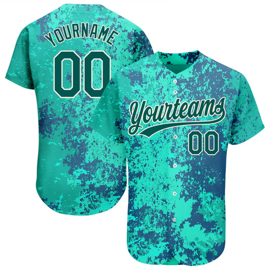 Custom Teal Midnight Green-Cream 3D Pattern Design Authentic Baseball Jersey - Sky-Custom