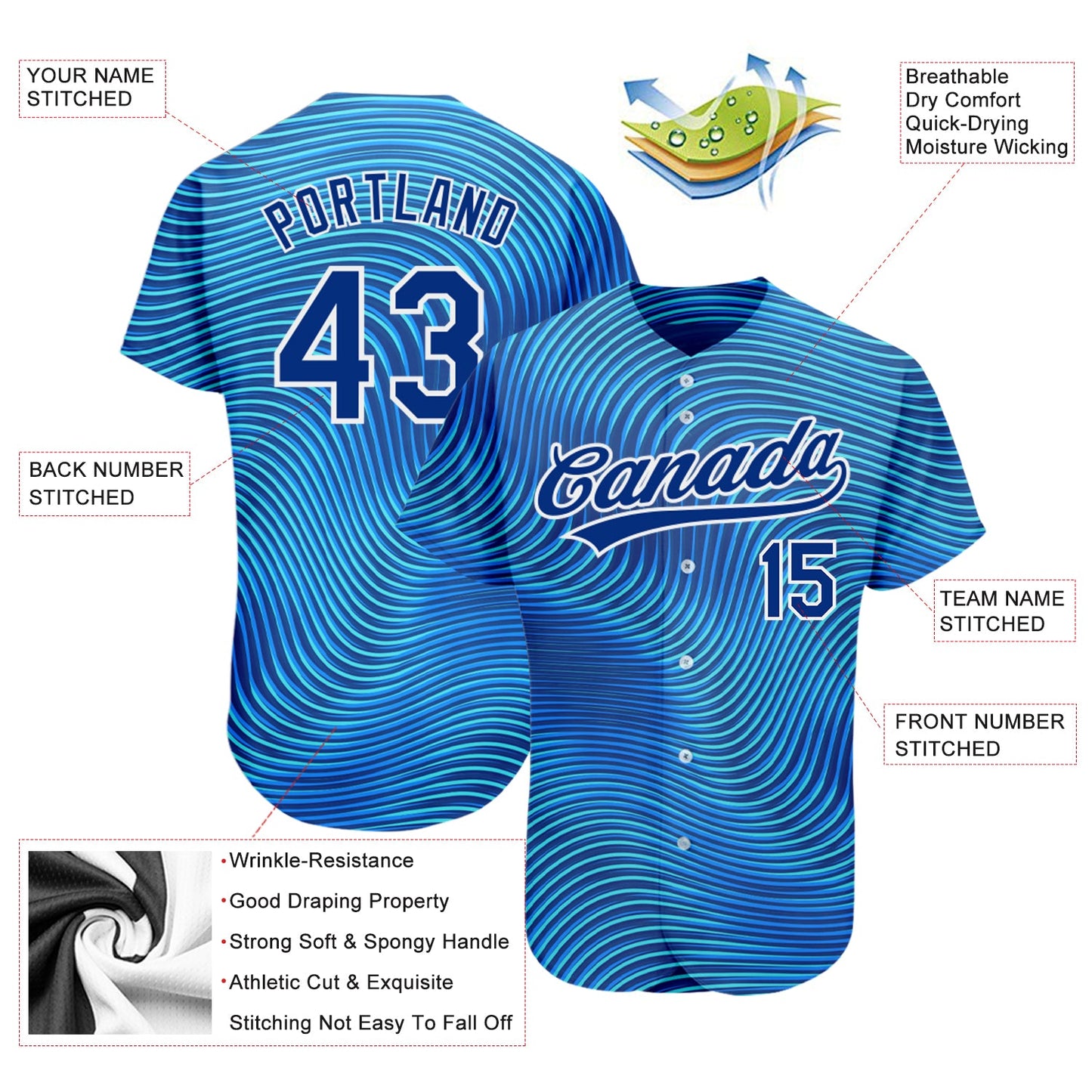 Custom Light Blue Royal-White 3D Pattern Design Authentic Baseball Jersey - Sky-Custom