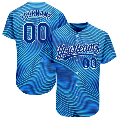 Custom Light Blue Royal-White 3D Pattern Design Authentic Baseball Jersey - Sky-Custom