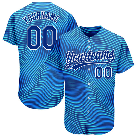 Custom Light Blue Royal-White 3D Pattern Design Authentic Baseball Jersey - Sky-Custom