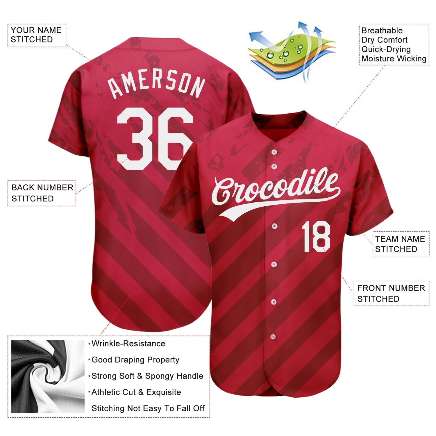 Custom Red White 3D Pattern Design Authentic Baseball Jersey - Sky-Custom