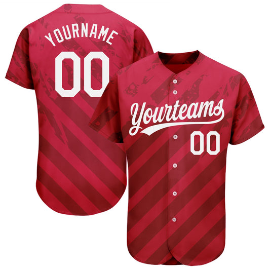 Custom Red White 3D Pattern Design Authentic Baseball Jersey - Sky-Custom