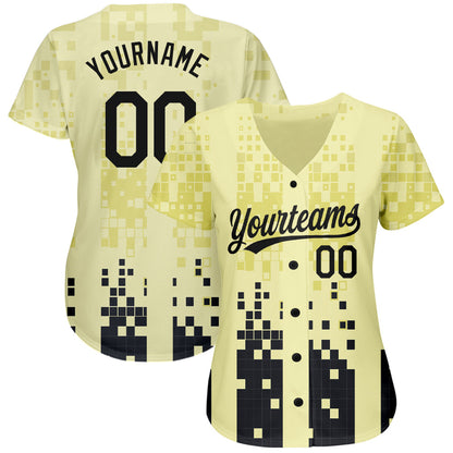 Custom Cream Black 3D Pattern Design Authentic Baseball Jersey - Sky-Custom