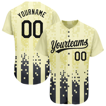 Custom Cream Black 3D Pattern Design Authentic Baseball Jersey - Sky-Custom