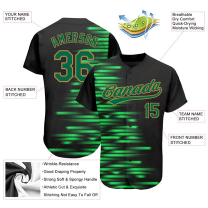 Custom Black Kelly Green-Old Gold 3D Pattern Design Authentic Baseball Jersey - Sky-Custom