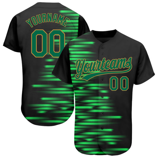 Custom Black Kelly Green-Old Gold 3D Pattern Design Authentic Baseball Jersey - Sky-Custom