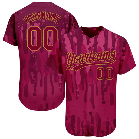 Custom Crimson Crimson-Old Gold 3D Pattern Design Authentic Baseball Jersey - Sky-Custom