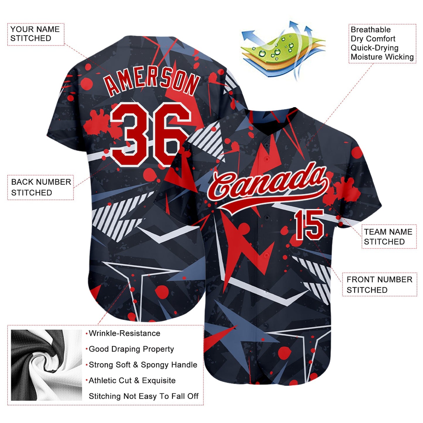 Custom Black Red-White 3D Pattern Design Authentic Baseball Jersey - Sky-Custom