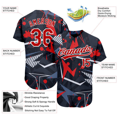 Custom Black Red-White 3D Pattern Design Authentic Baseball Jersey - Sky-Custom