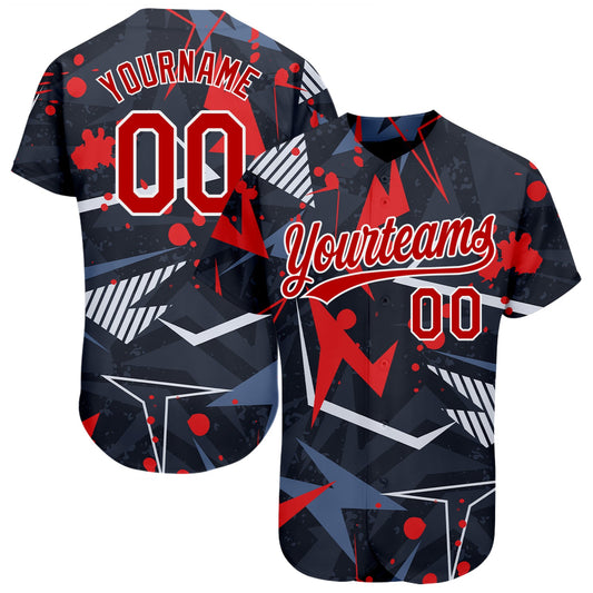 Custom Black Red-White 3D Pattern Design Authentic Baseball Jersey - Sky-Custom
