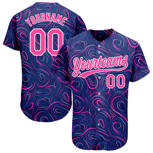 Custom Navy Pink-White 3D Pattern Design Authentic Baseball Jersey - Sky-Custom