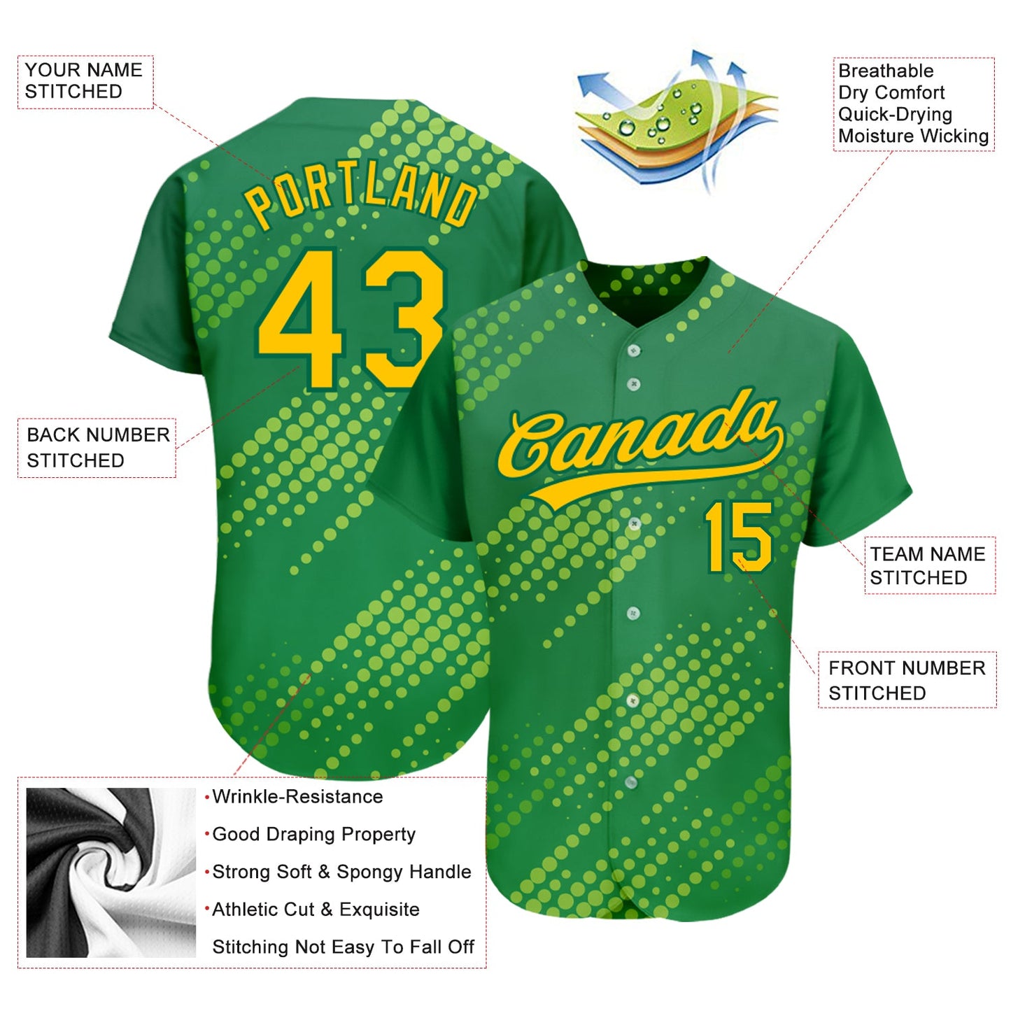 Custom Neon Green Gold-Kelly Green 3D Pattern Design Authentic Baseball Jersey - Sky-Custom