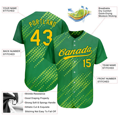 Custom Neon Green Gold-Kelly Green 3D Pattern Design Authentic Baseball Jersey - Sky-Custom