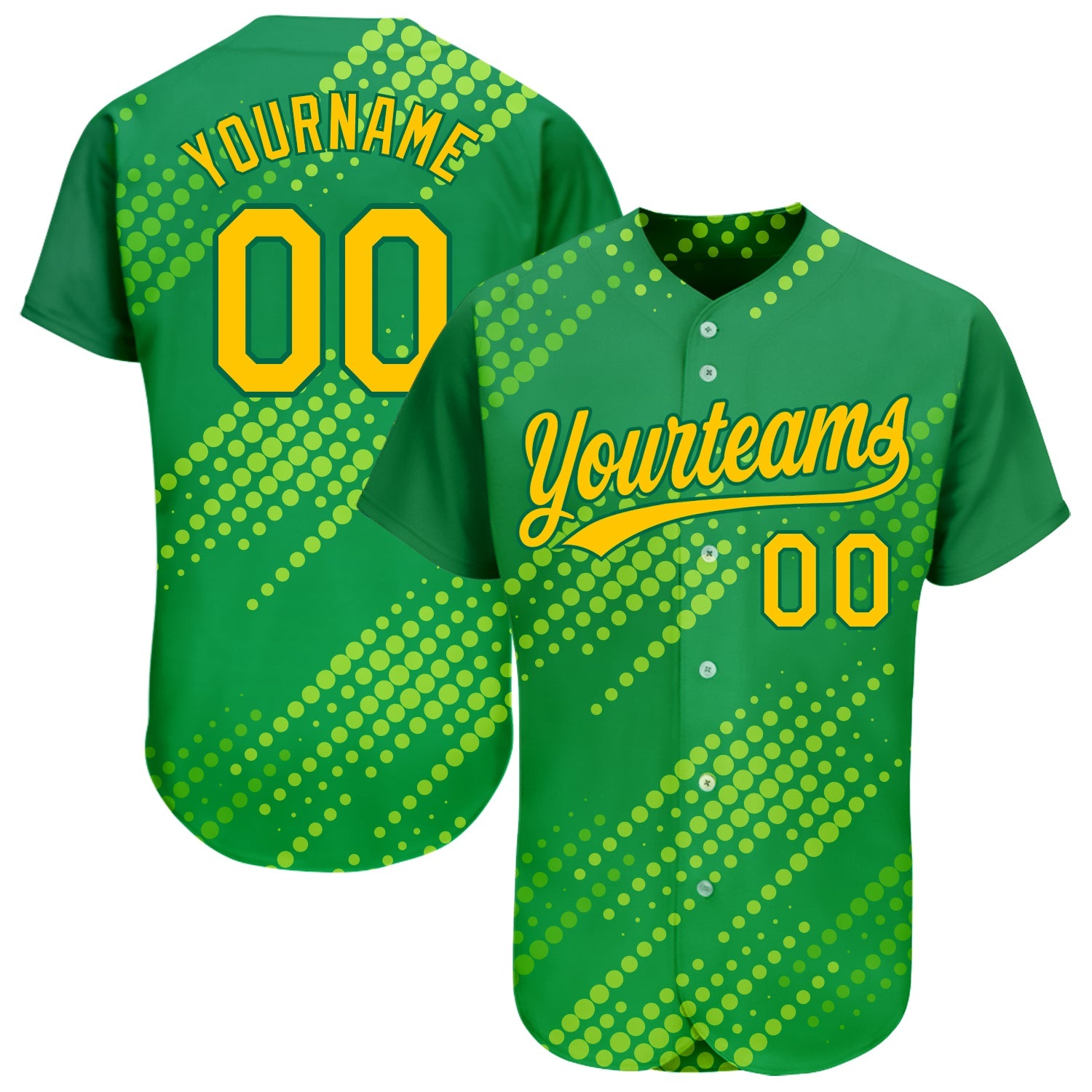 Custom Neon Green Gold-Kelly Green 3D Pattern Design Authentic Baseball Jersey - Sky-Custom