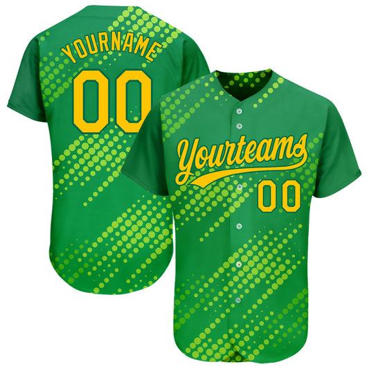 Custom Neon Green Gold-Kelly Green 3D Pattern Design Authentic Baseball Jersey - Sky-Custom