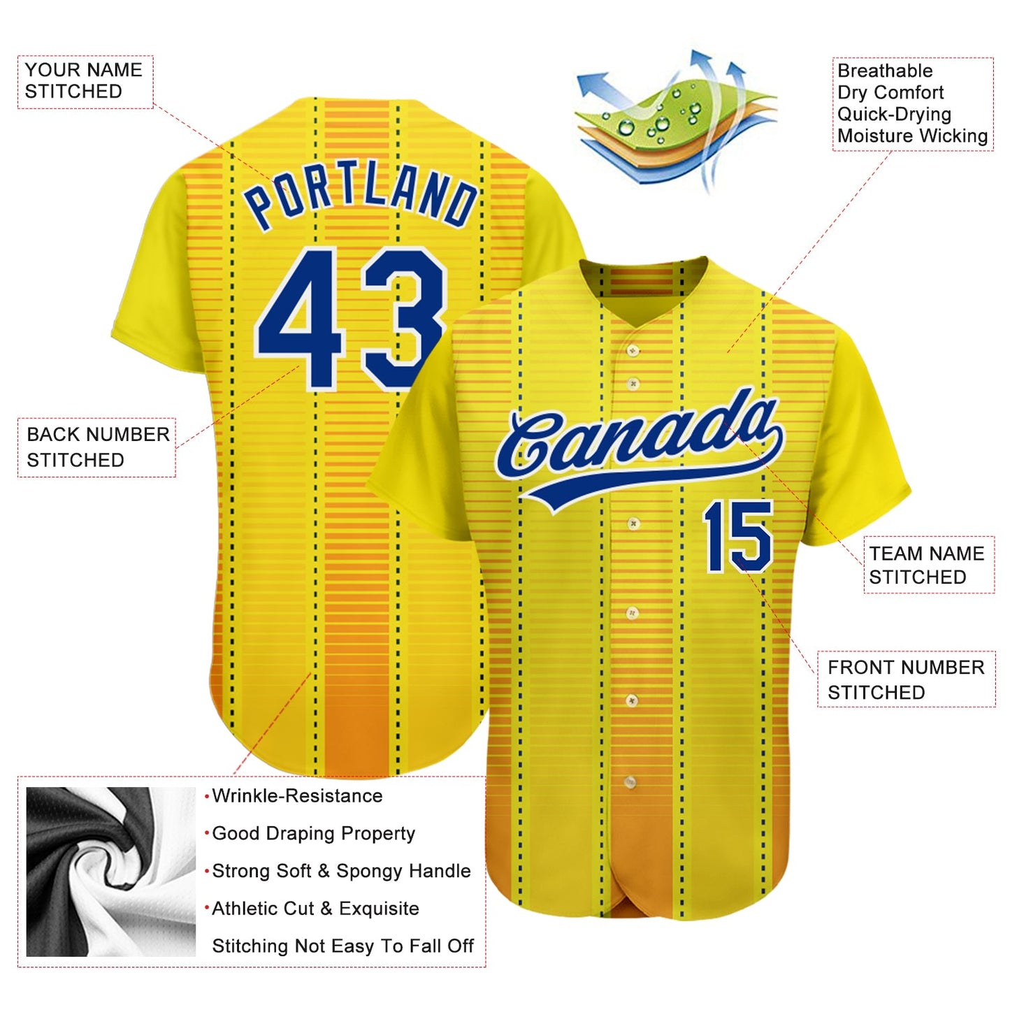 Custom Gold Royal-Orange 3D Pattern Design Authentic Baseball Jersey - Sky-Custom