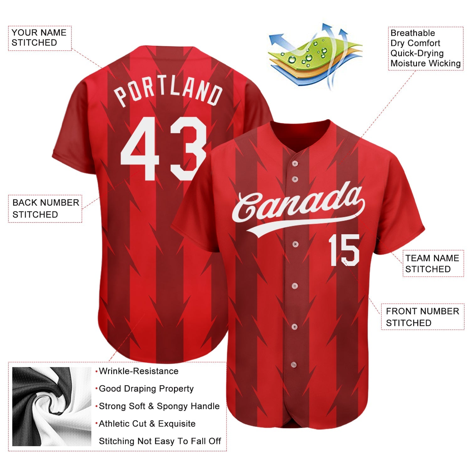 Custom Red White 3D Pattern Design Authentic Baseball Jersey - Sky-Custom