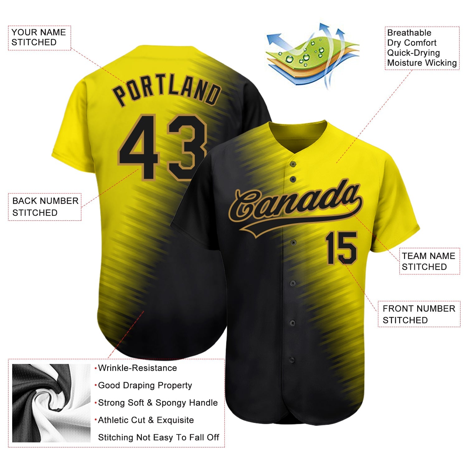 Custom Gold Black-Old Gold 3D Pattern Design Authentic Baseball Jersey - Sky-Custom
