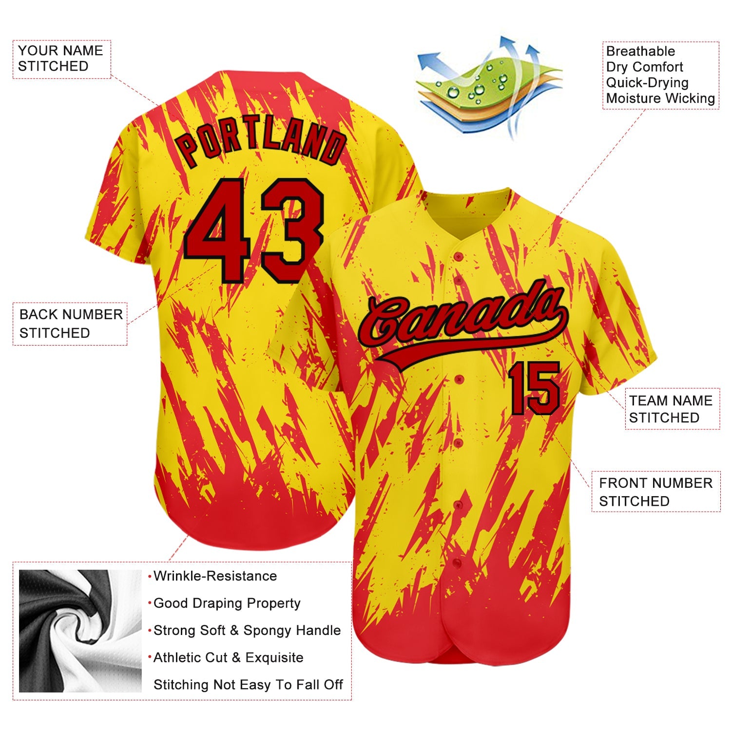 Custom Gold Red-Black 3D Pattern Design Authentic Baseball Jersey - Sky-Custom