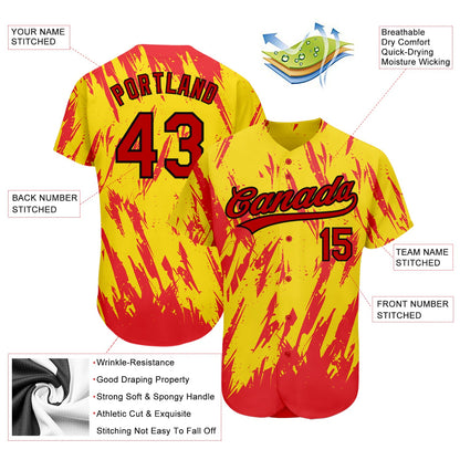 Custom Gold Red-Black 3D Pattern Design Authentic Baseball Jersey - Sky-Custom