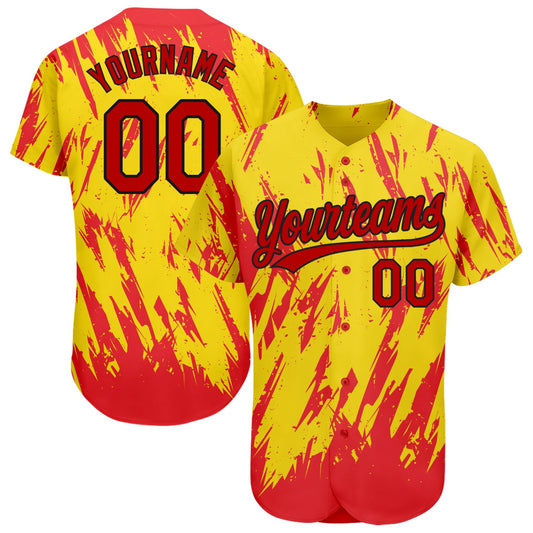 Custom Gold Red-Black 3D Pattern Design Authentic Baseball Jersey - Sky-Custom