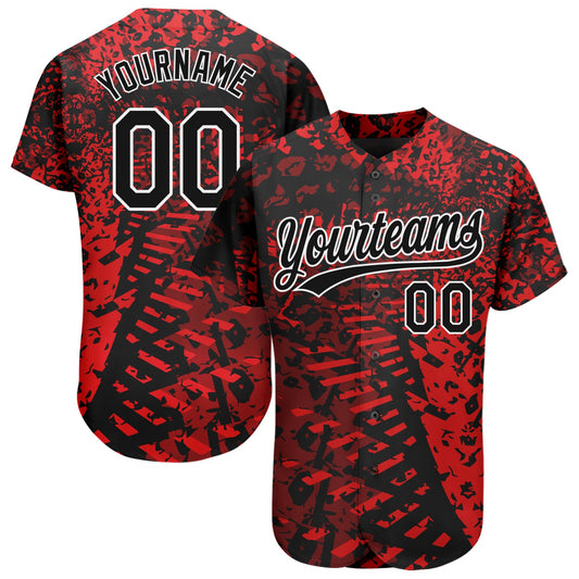 Custom Red Black-White 3D Pattern Design Authentic Baseball Jersey - Sky-Custom
