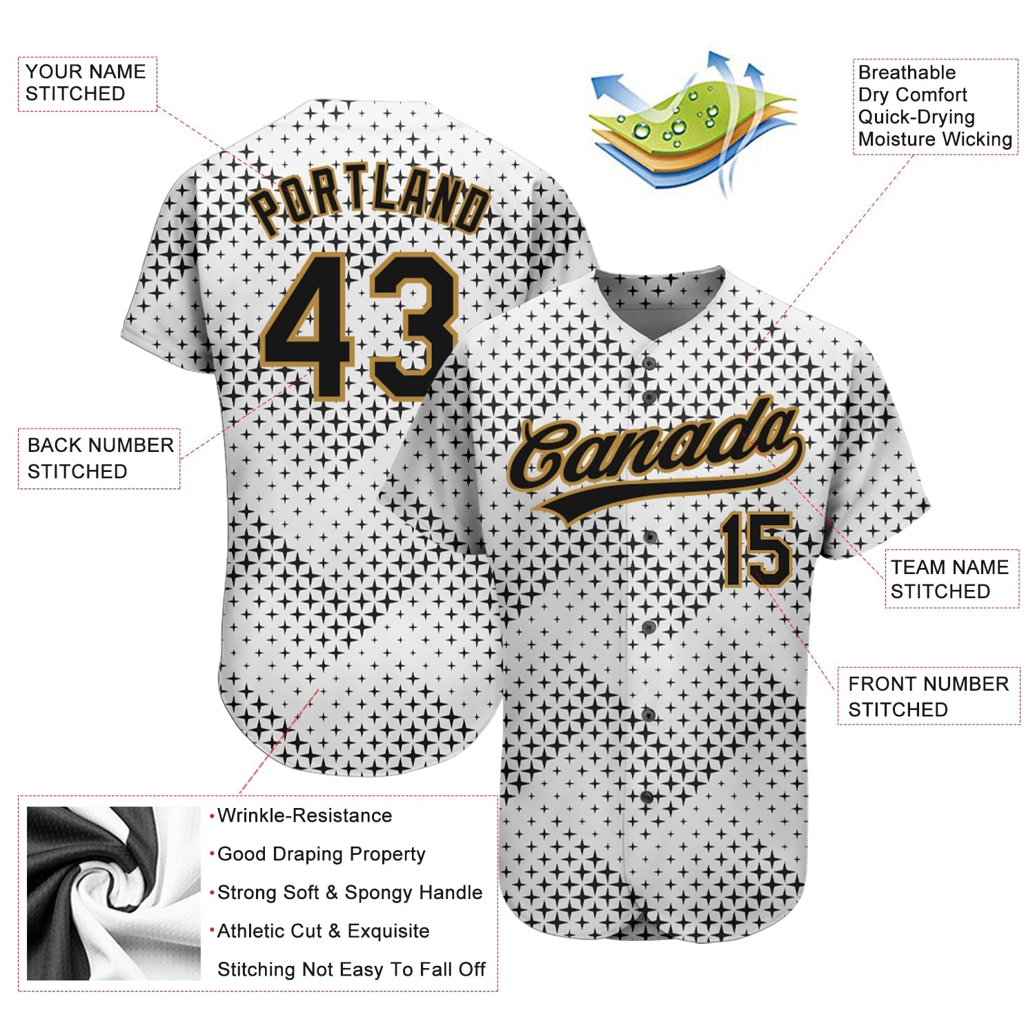 Custom White Black-Old Gold 3D Pattern Design Authentic Baseball Jersey - Sky-Custom