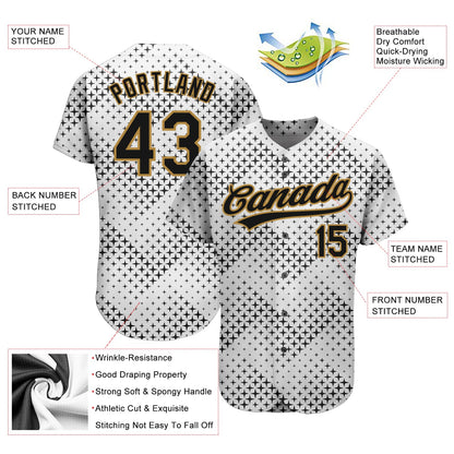 Custom White Black-Old Gold 3D Pattern Design Authentic Baseball Jersey - Sky-Custom
