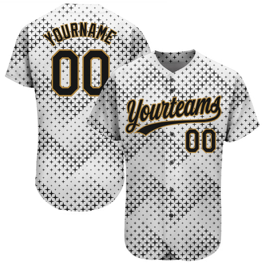 Custom White Black-Old Gold 3D Pattern Design Authentic Baseball Jersey - Sky-Custom