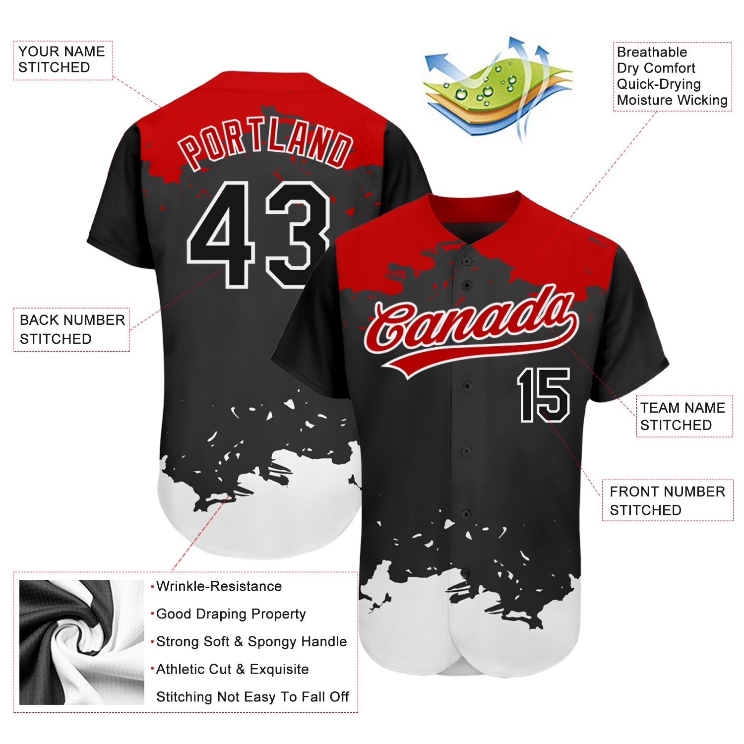 Custom Black Black-Red 3D Pattern Design Authentic Baseball Jersey - Sky-Custom