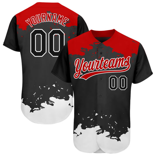 Custom Black Black-Red 3D Pattern Design Authentic Baseball Jersey - Sky-Custom