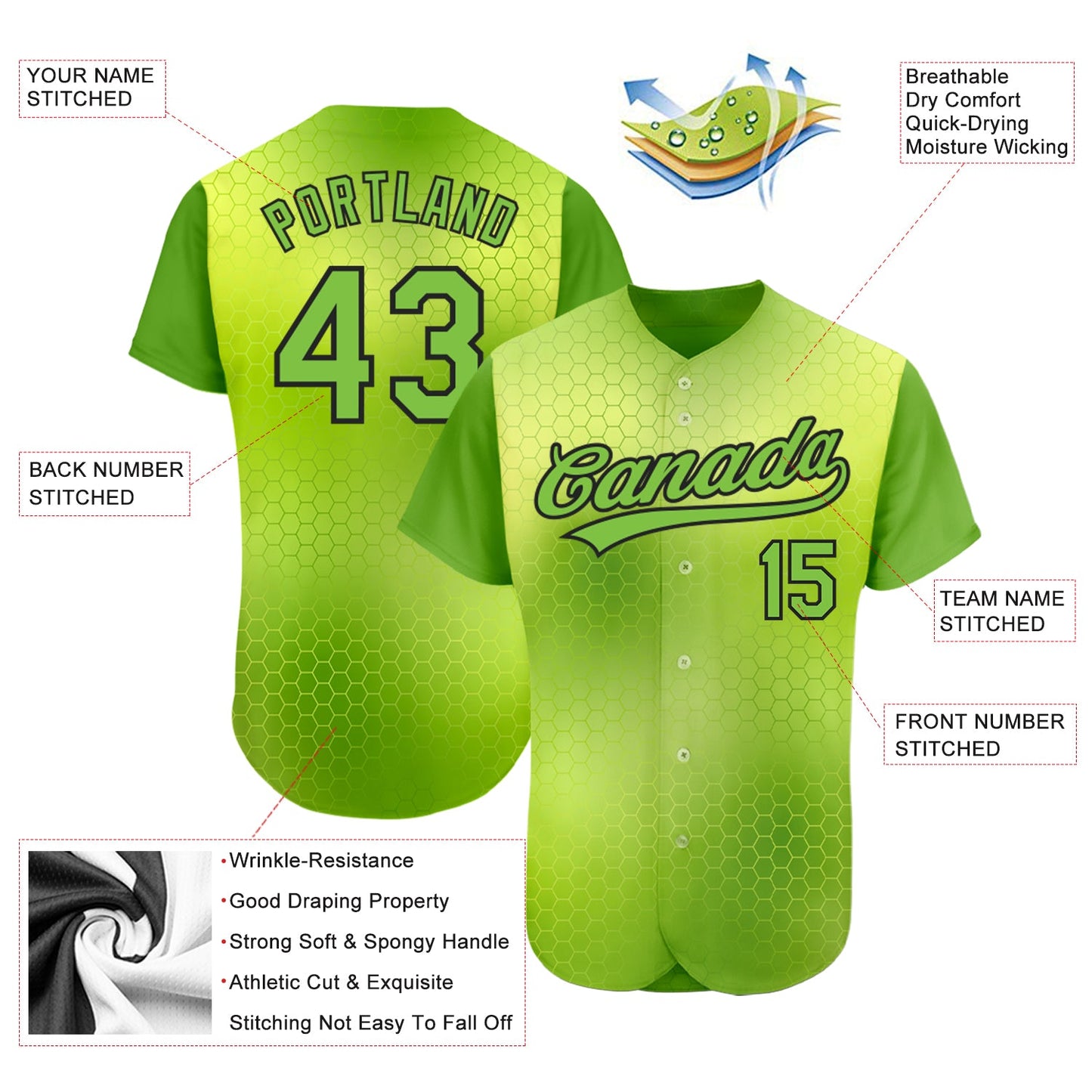 Custom Neon Green Neon Green-Black 3D Pattern Design Authentic Baseball Jersey - Sky-Custom
