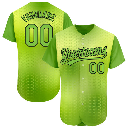 Custom Neon Green Neon Green-Black 3D Pattern Design Authentic Baseball Jersey - Sky-Custom