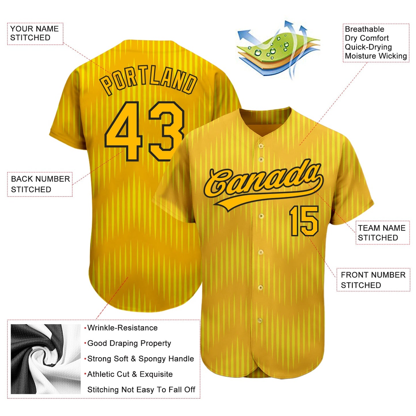 Custom Gold Gold-Black 3D Pattern Design Authentic Baseball Jersey - Sky-Custom