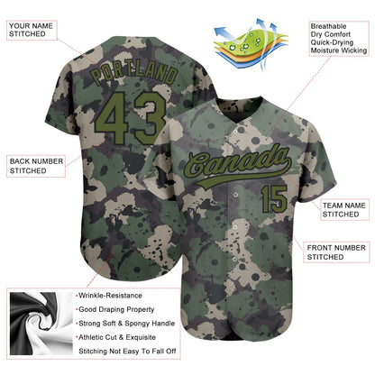 Custom Camo Olive-Black 3D Pattern Design Authentic Salute To Service Baseball Jersey - Sky-Custom