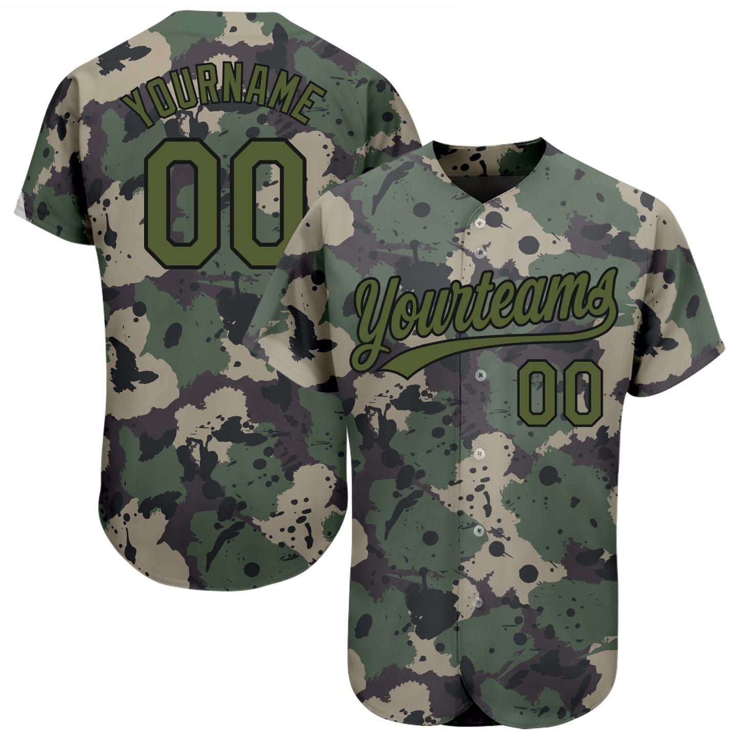 Custom Camo Olive-Black 3D Pattern Design Authentic Salute To Service Baseball Jersey - Sky-Custom