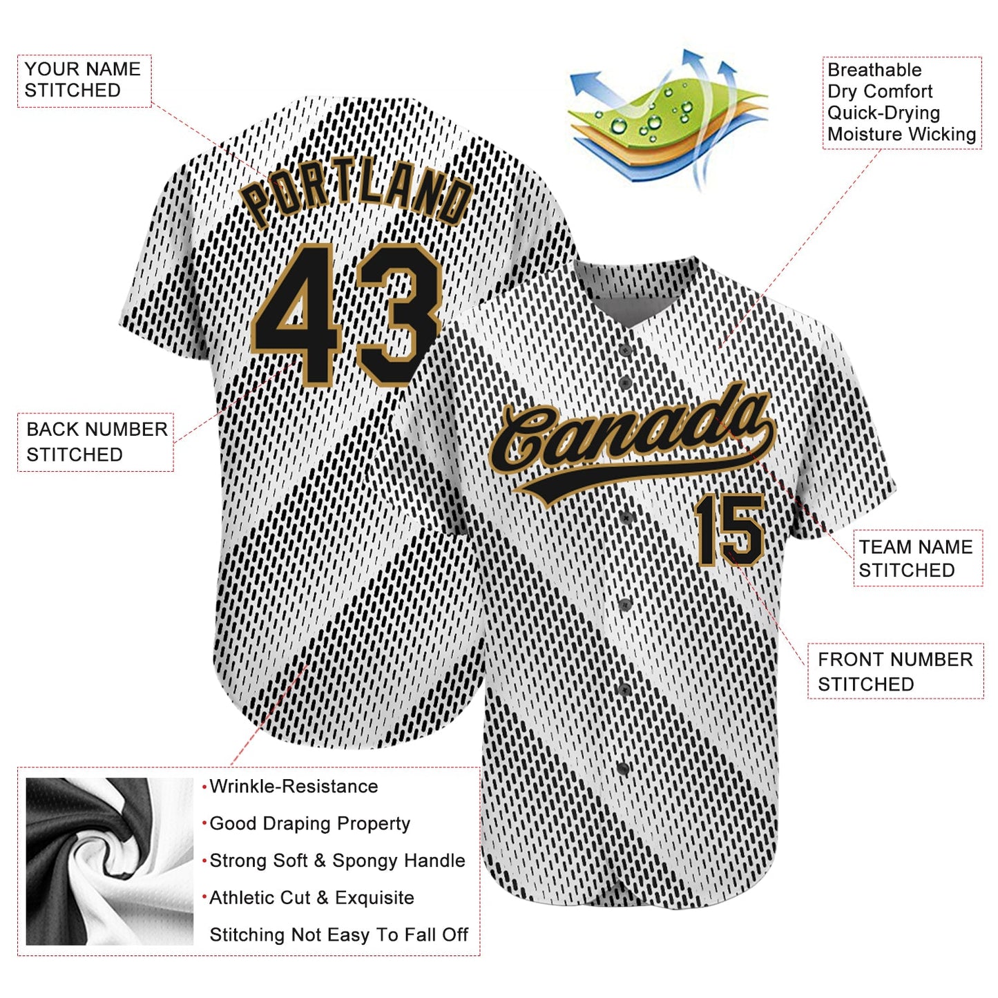 Custom White Black-Old Gold 3D Pattern Design Authentic Baseball Jersey - Sky-Custom