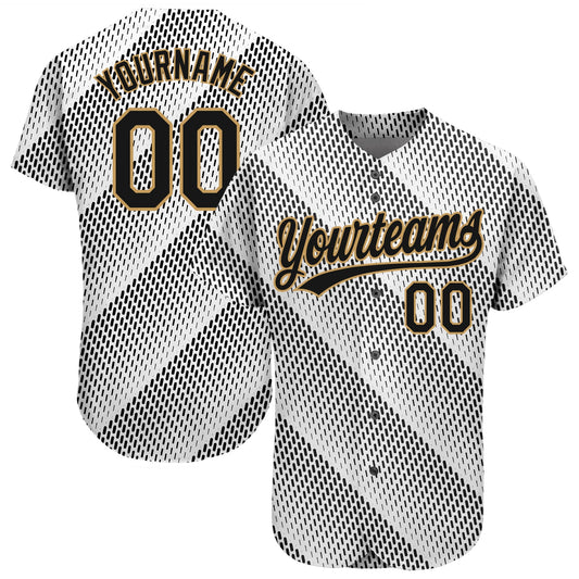 Custom White Black-Old Gold 3D Pattern Design Authentic Baseball Jersey - Sky-Custom