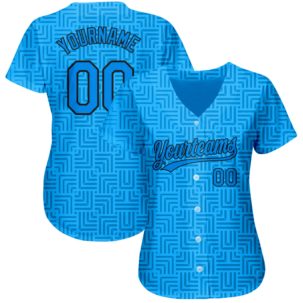 Custom Blue Blue-Black 3D Pattern Design Authentic Baseball Jersey - Sky-Custom