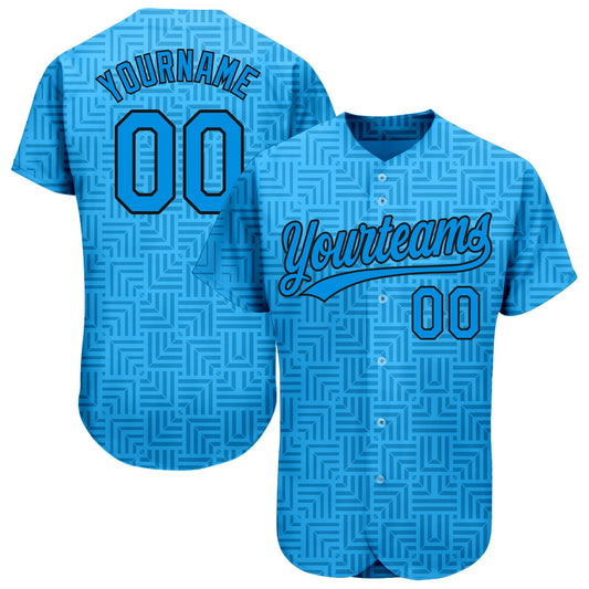 Custom Blue Blue-Black 3D Pattern Design Authentic Baseball Jersey - Sky-Custom