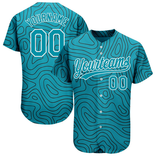 Custom Teal Teal-Black 3D Pattern Design Authentic Baseball Jersey - Sky-Custom