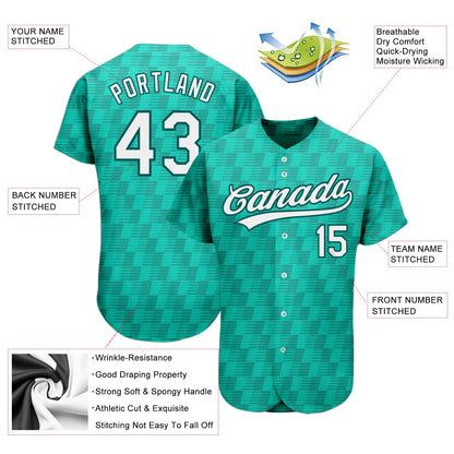 Custom Kelly Green White-Black 3D Pattern Design Authentic Baseball Jersey - Sky-Custom