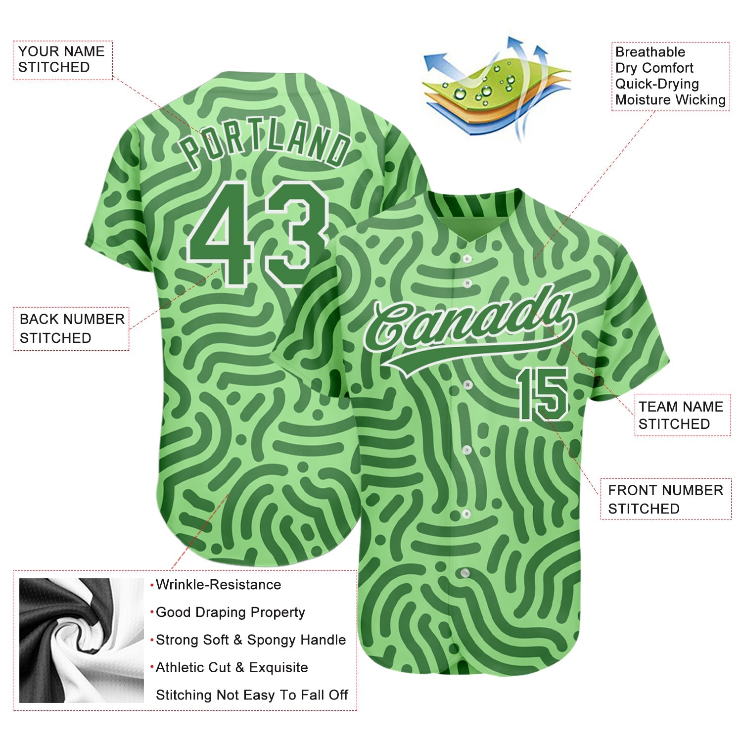 Custom Neon Green Kelly Green-White 3D Pattern Design Authentic Baseball Jersey - Sky-Custom