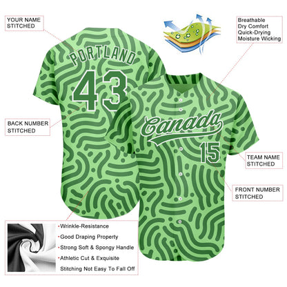 Custom Neon Green Kelly Green-White 3D Pattern Design Authentic Baseball Jersey - Sky-Custom